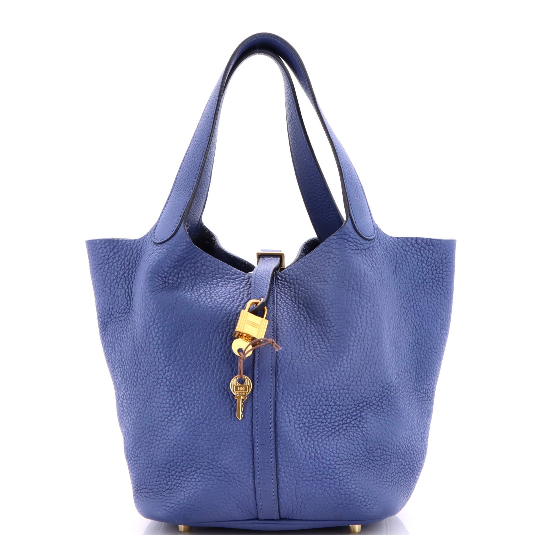 Pre-Owned Hermes Picotin Lock Bag Clemence MM, Main, color, Bleu Brighton