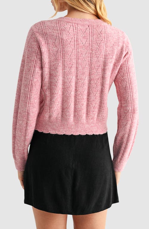 Lush Heart Button Pointelle Cardigan In Multi