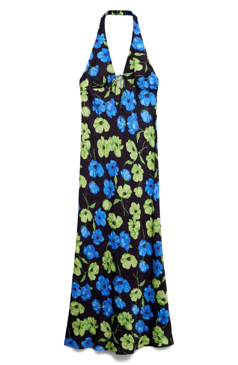 MANGO Floral Halter Maxi Dress, Alternate, color, Black