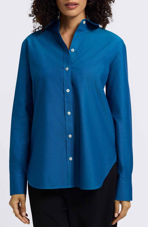 Foxcroft Meghan Solid Cotton Button-up Shirt In Blue
