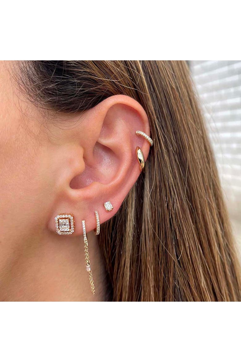 Diamond Baguette Double Chain Huggie Earring 14K, Alternate, color, 14K Gold