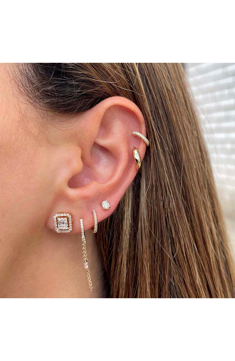 BY ADINA EDEN Diamond Baguette Double Chain Huggie Earring 14K, Alternate, color, 14K Gold