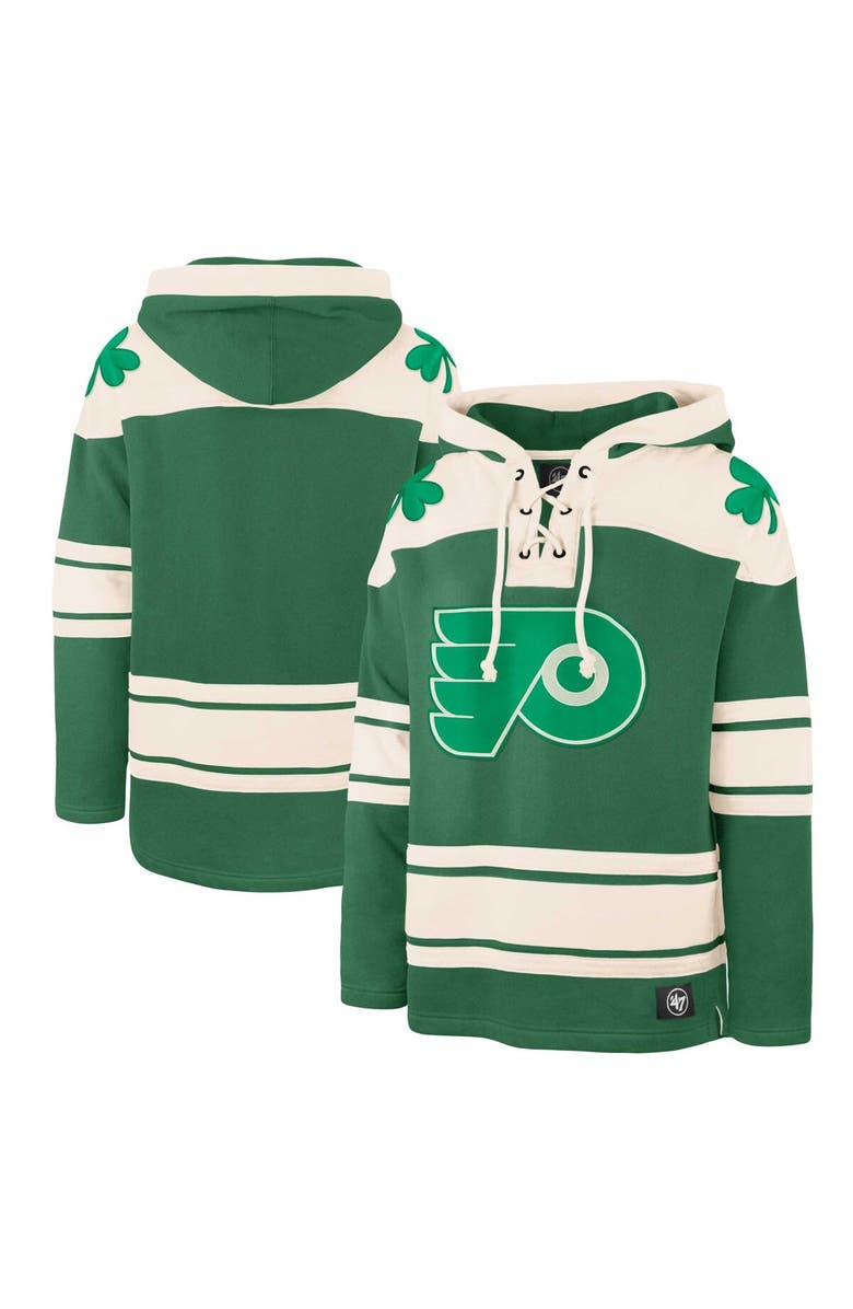 '47 Men's '47 Kelly Green Philadelphia Flyers St. Patrick's Day Superior Lacer Pullover Hoodie, Main, color, 