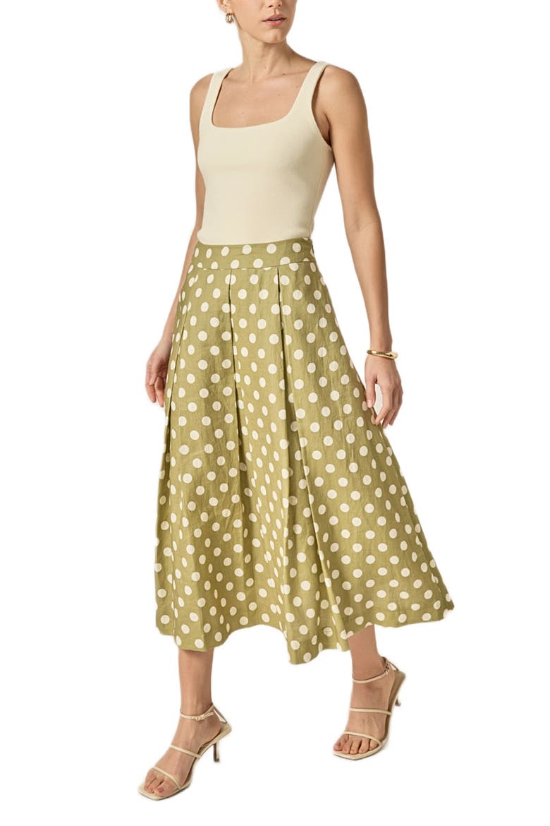 Polka Dot A-Line Linen Skirt, Alternate, color, OLIVE GREEN