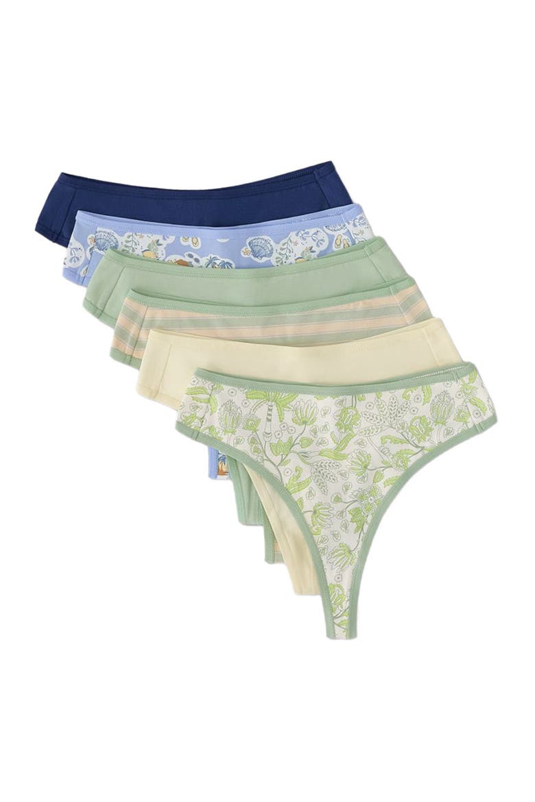 Organic Cotton Everyday High Rise Thong 6-Pack, Alternate, color, Tourist