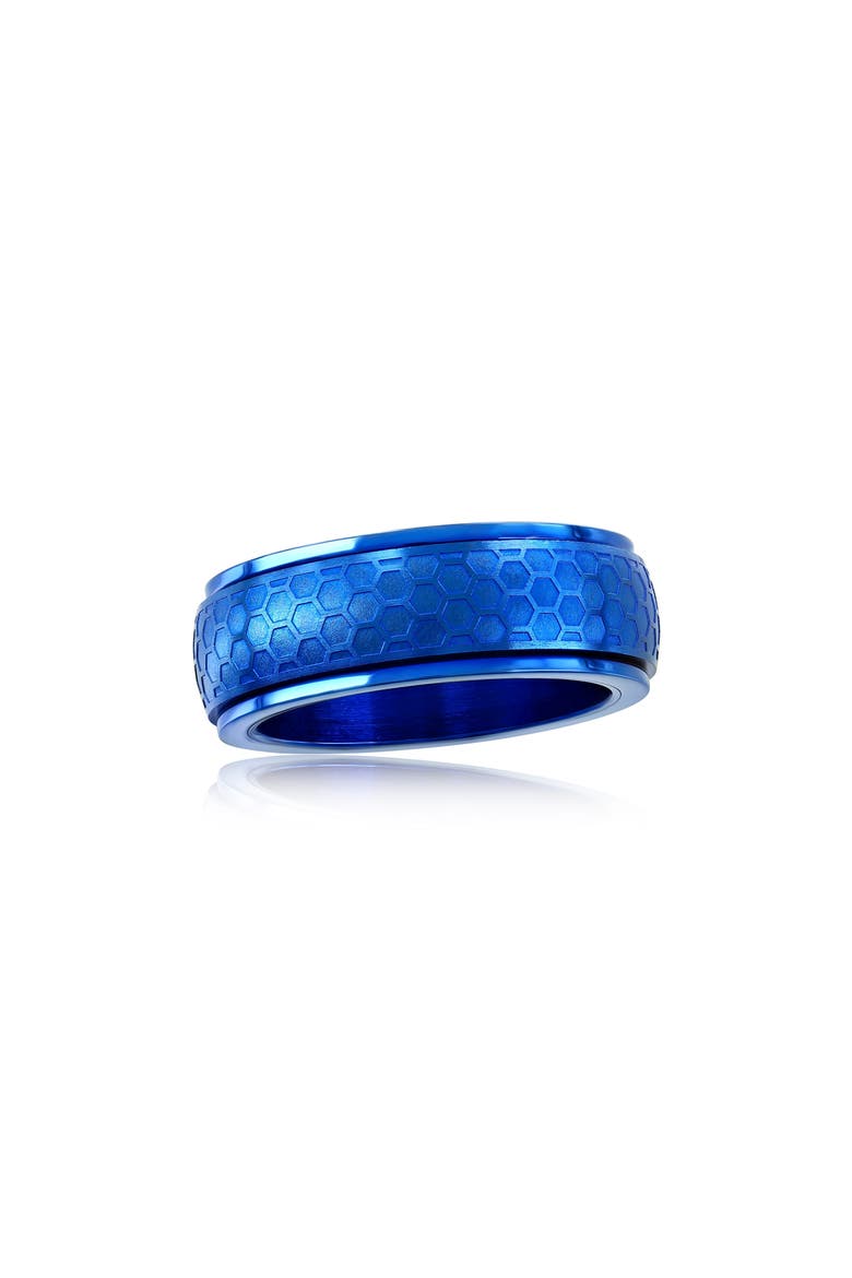 Men's Stainless Steel Honeycomb Spinner Ring, Main, color, BLUE