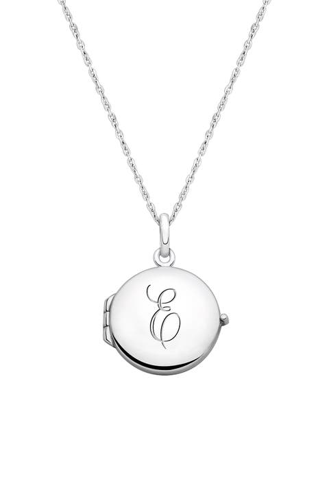Sterling Silver Round Locket & Engraved Initial 14-16" Necklace