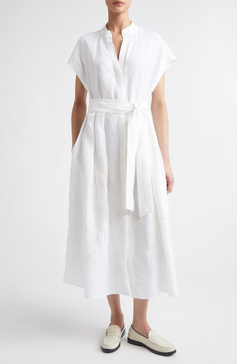 Eleventy Embroidered Linen Shirtdress, Main, color, White