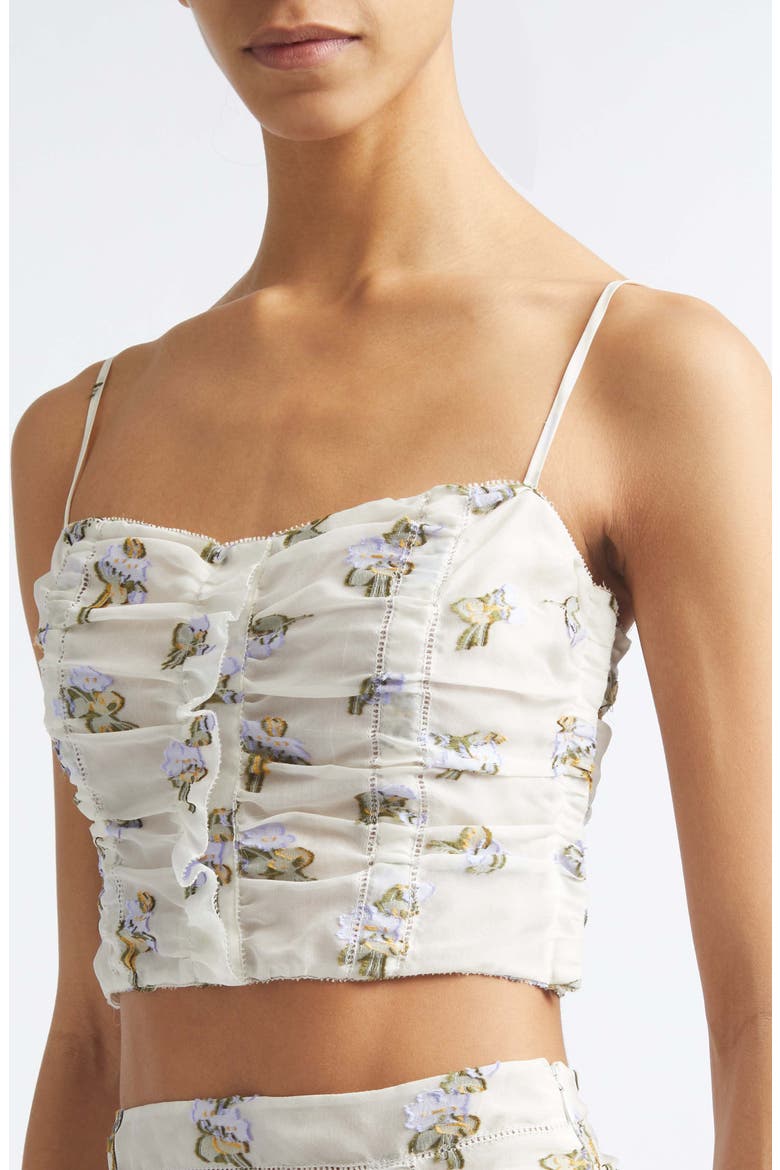 Sylvette Floral Ruched Silk Organza Crop Top, Alternate, color, VIOLET LEAF