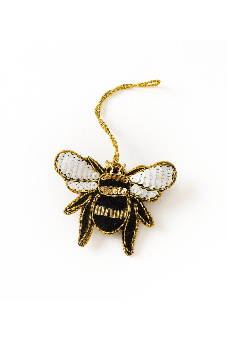 Larissa Plush Bee Beaded Felt Ornament - Embroidered, Main, color, Yellow