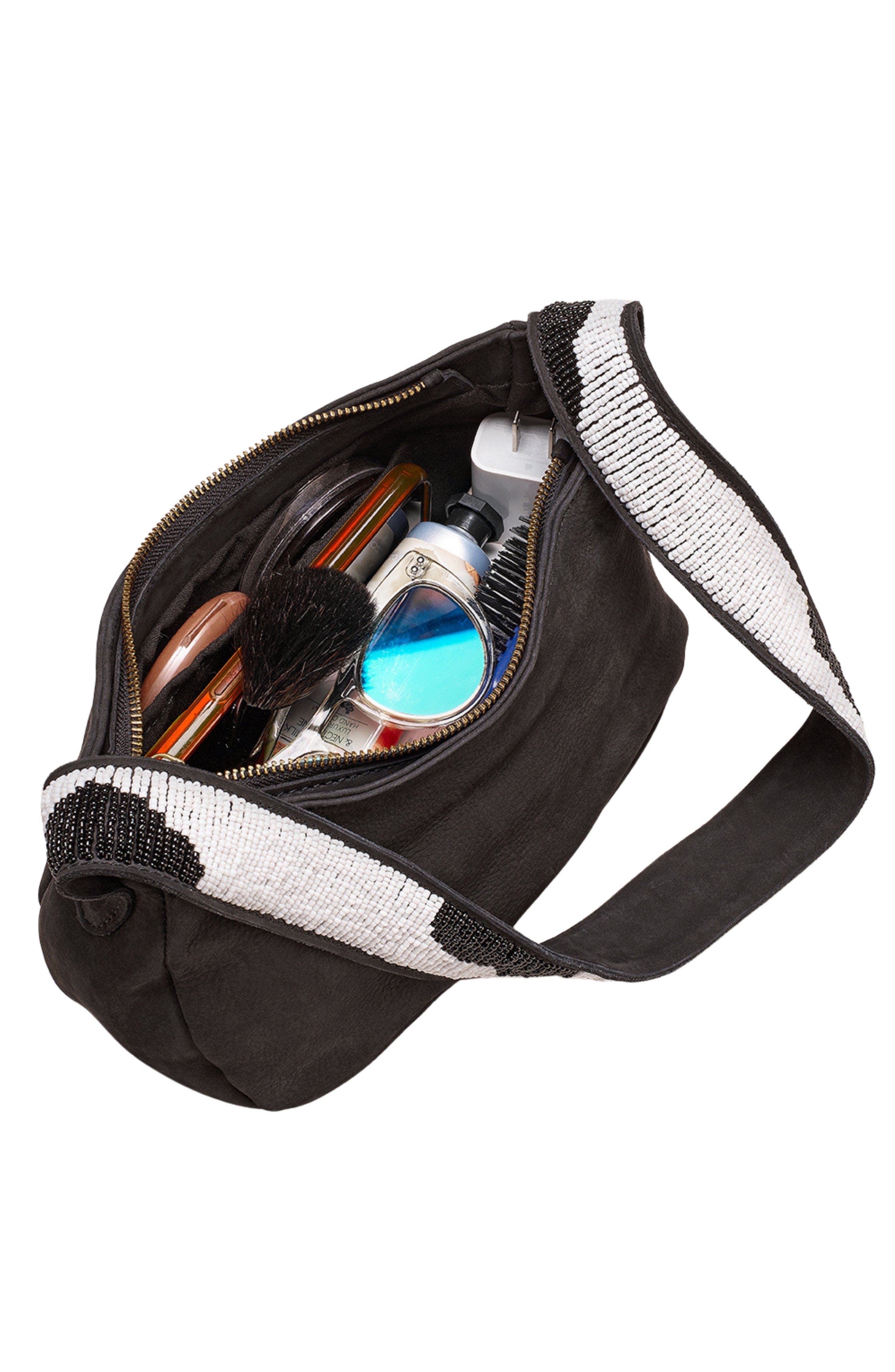 Sarep + Rose Hand-Beaded Shoulder Bag, Alternate, color, Black Nubuck