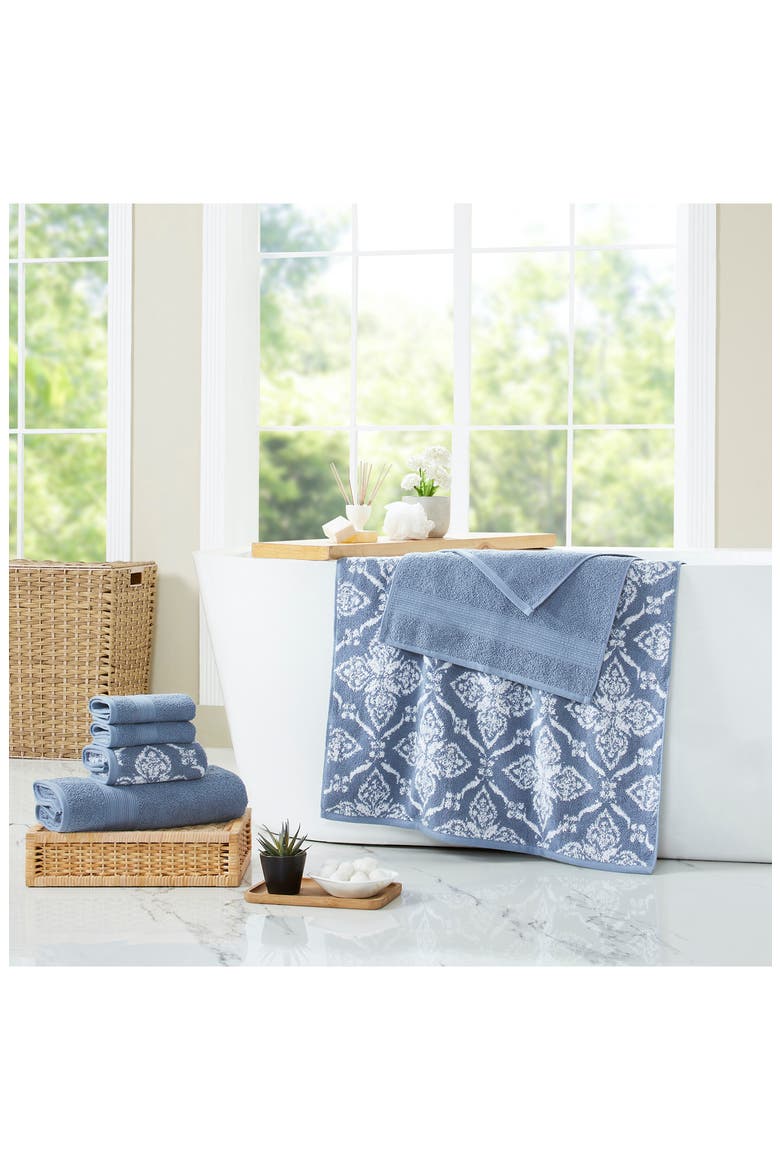 6 Piece Yarn Dye Towel Set, Alternate, color, DENIM