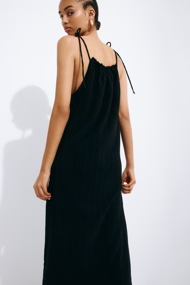 Crinkled Tie-strap Dress, Alternate, color, Black