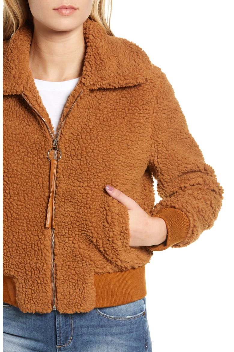 Faux Fur Bomber Jacket, Alternate, color, CARAMEL