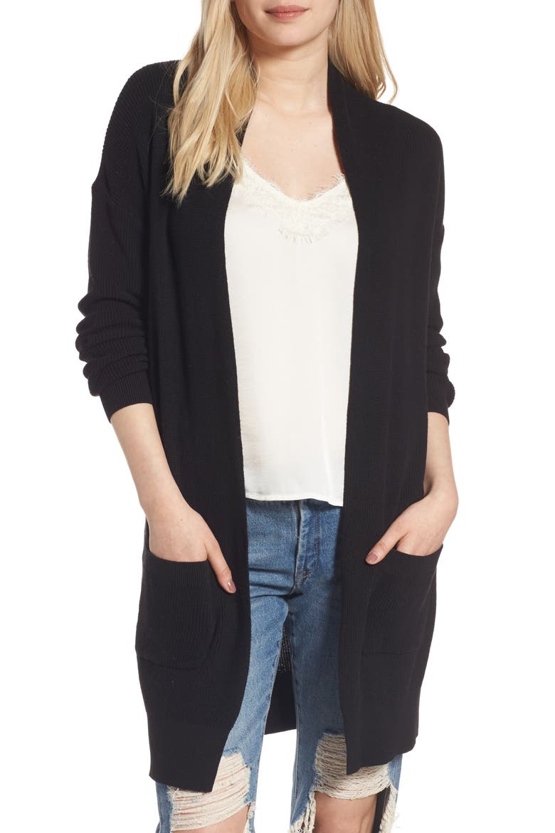 Lightweight Rib Stitch Cardigan, Main, color, BLACK