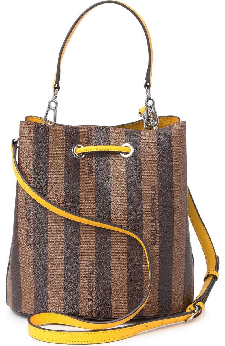 KARL LAGERFELD PARIS Adele Leather Stripe Print Bucket Bag, Alternate, color,