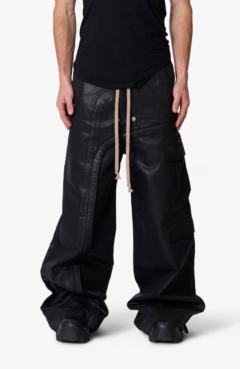 mnml Rave Waxed Oversize Cargo Pocket Pants, Main, color, Black