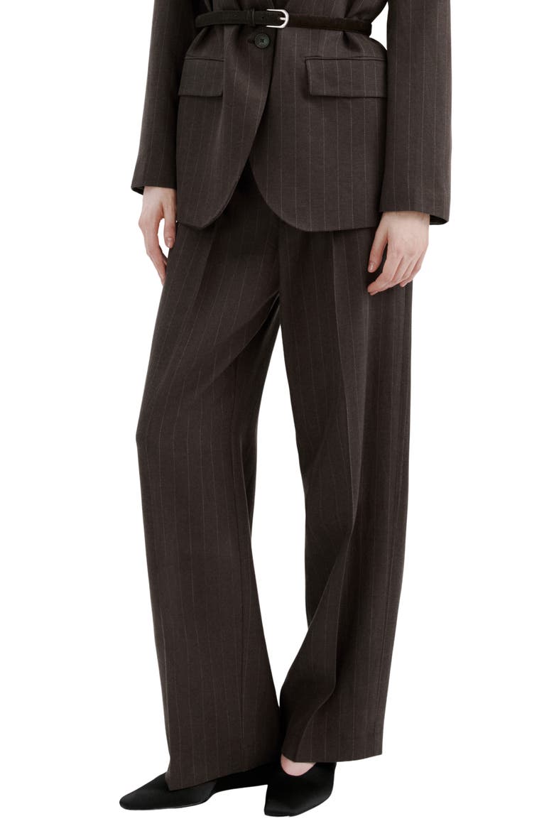 Pleated Pinstripe Suit Pants, Main, color, CHOCOLATE