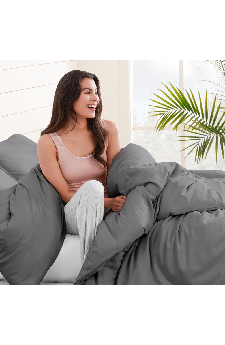 Bare Home 100% Cotton Flannel Duvet Cover & Sham Set, Alternate, color, Grey