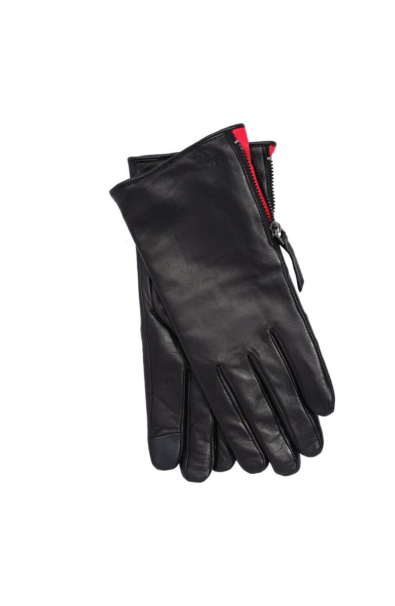 Echo Leather Glove With Zipper, Main, color, Black/Red
