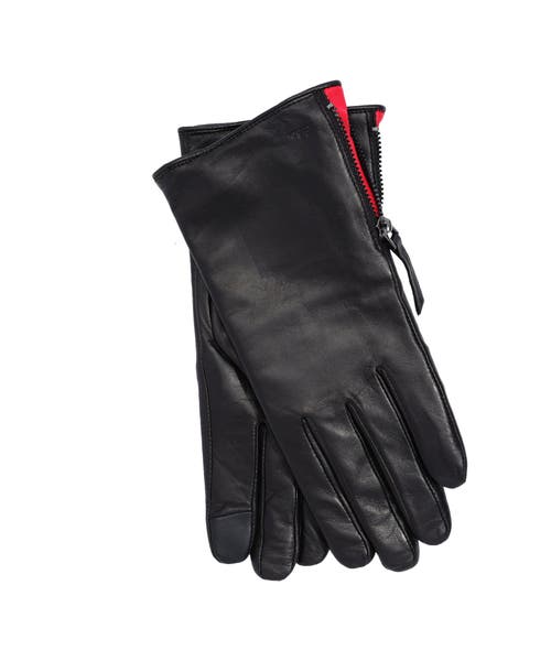 Echo Leather Glove With Zipper In Black