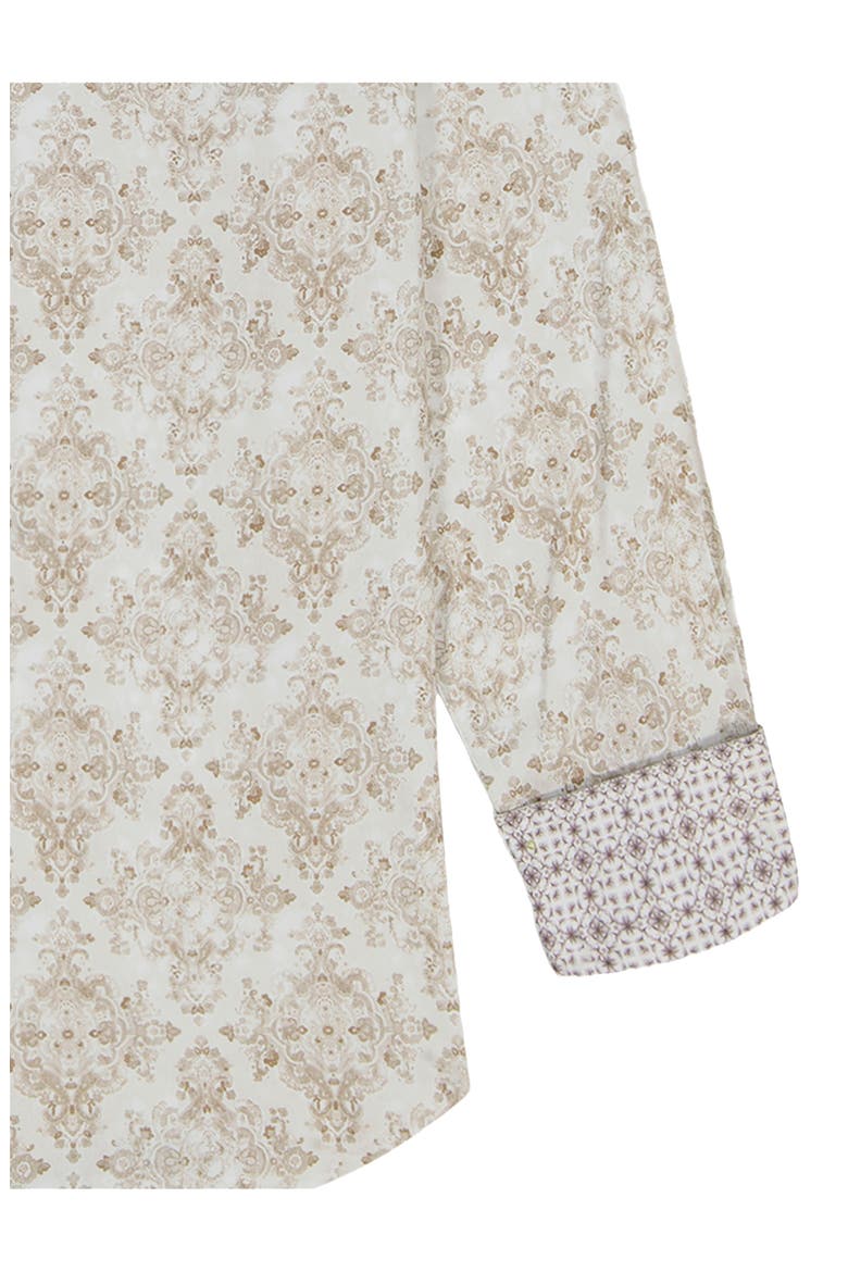 Delancey Damask Print Stretch Cotton Button-Up Shirt, Alternate, color, KHAKI
