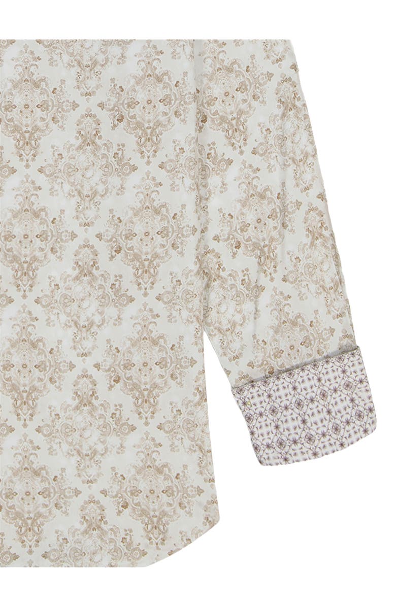Robert Graham Delancey Damask Print Stretch Cotton Button-Up Shirt, Alternate, color, Khaki