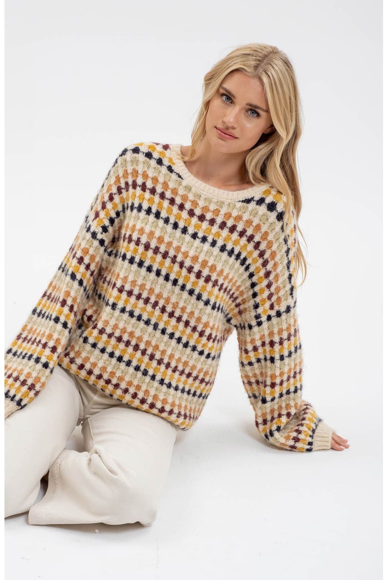 Drop Shoulder Crewneck Sweater, Alternate, color, CREAM MULTI