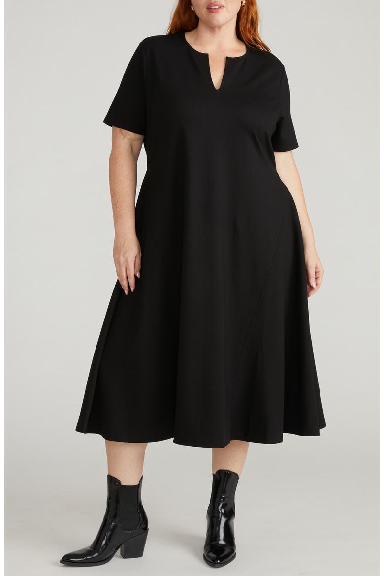 Saskia Ponte Knit Midi Dress, Alternate, color, BLACK