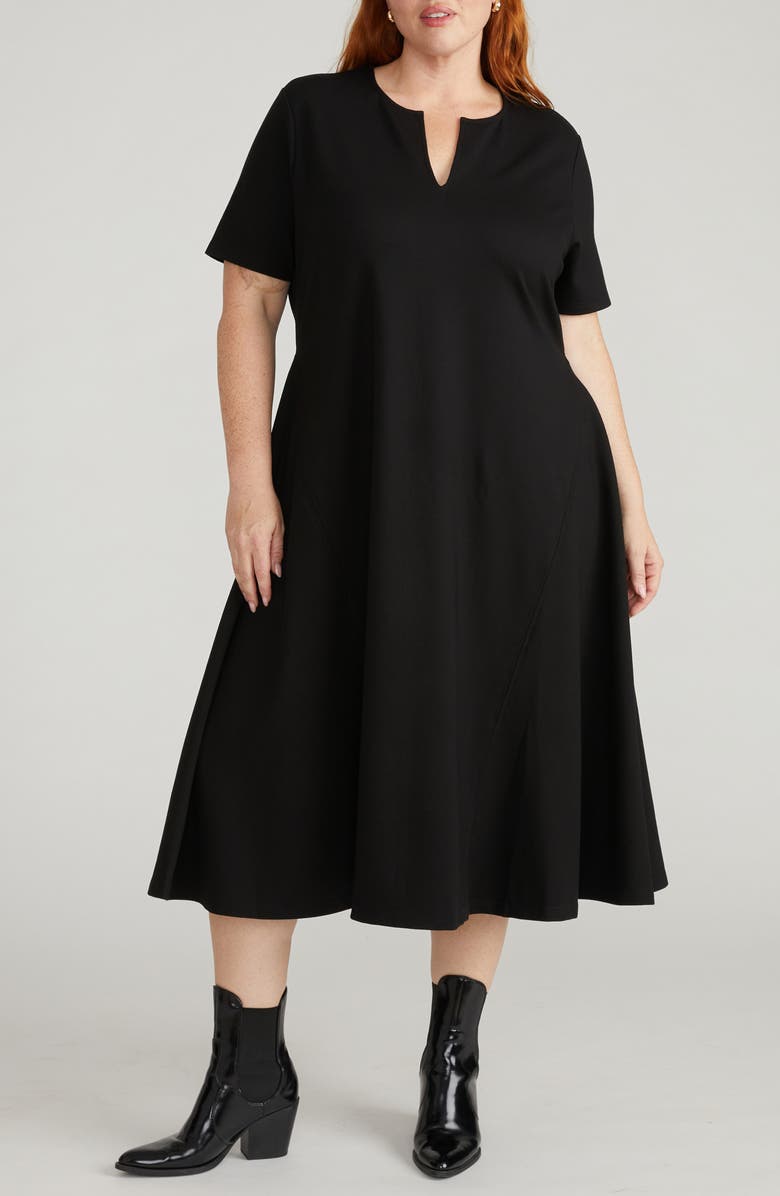 Universal Standard Saskia Ponte Knit Midi Dress, Alternate, color, Black