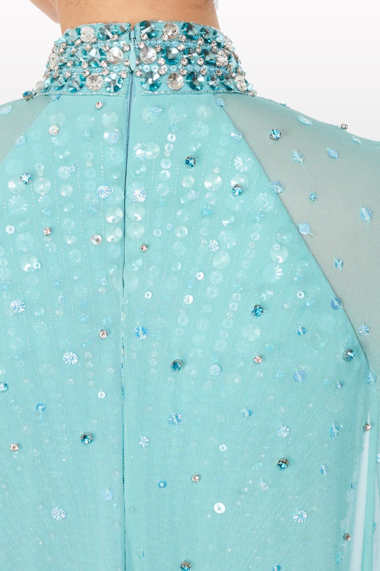 Thea Embellished Cape Maxi Dress, Alternate, color, Light Turquoise