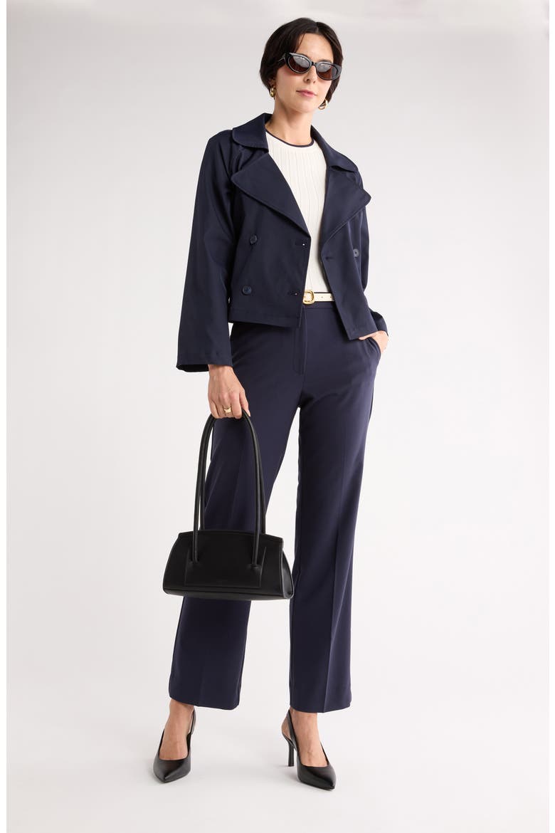 Double Breasted Crop Trench Coat, Alternate, color, NAVY NIGHT