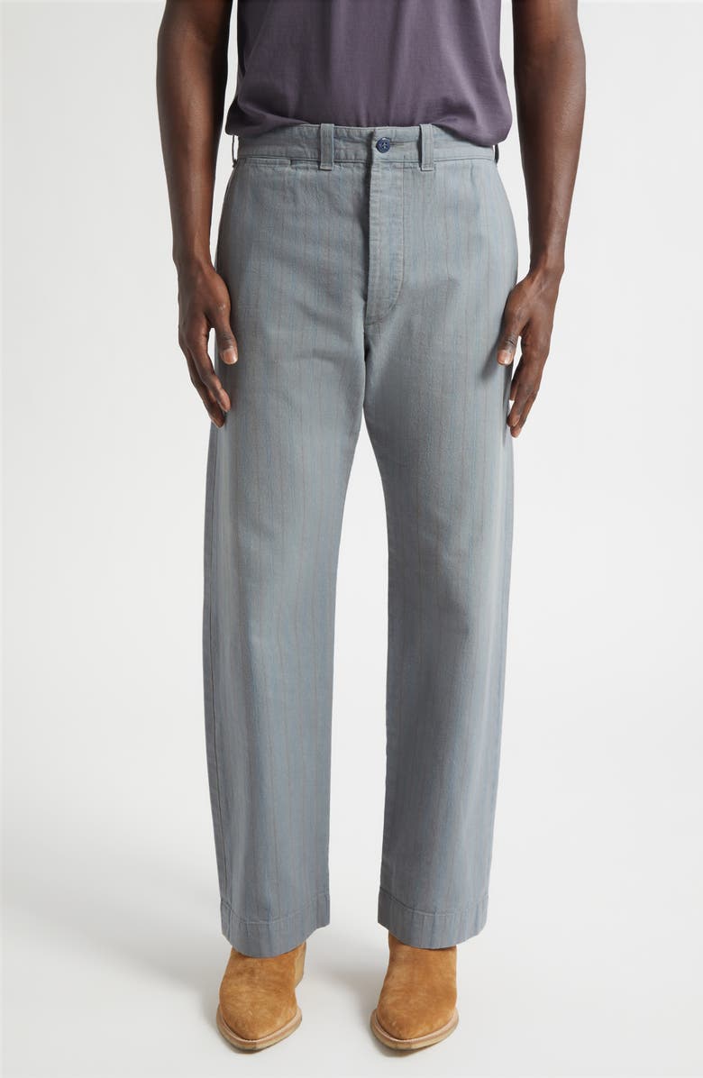 Double RL Maitland Stripe Flat Front Cotton & Linen Chinos, Main, color, Faded Navy Stripe