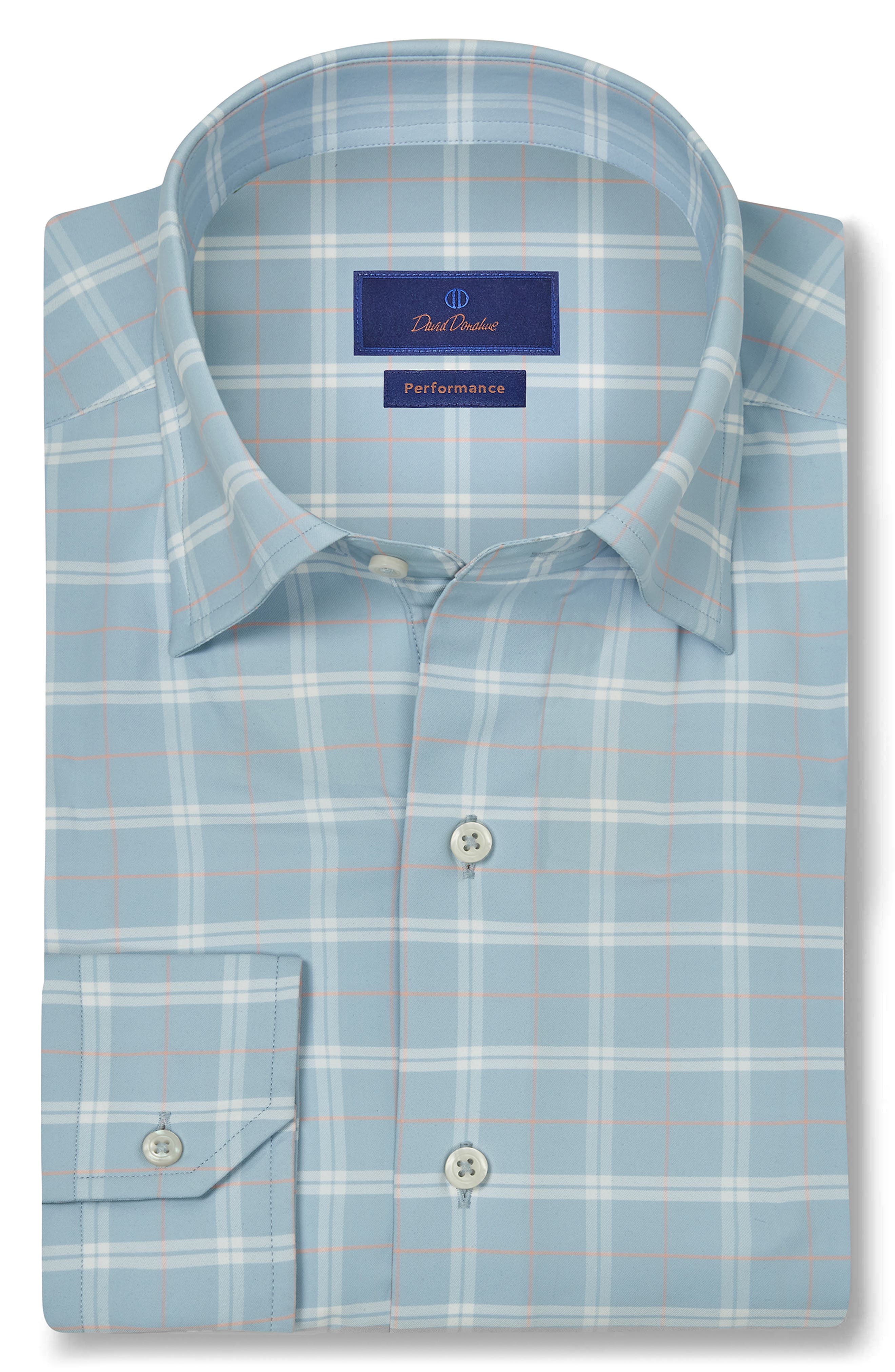 David Donahue Plaid Print Performance Sport Shirt