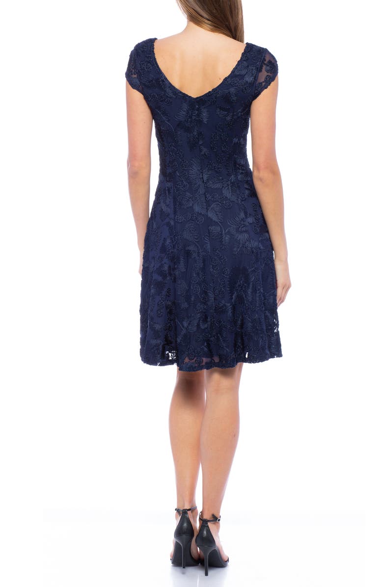 Marina Embroidered Cap Sleeve Fit & Flare Dress, Alternate, color, Navy