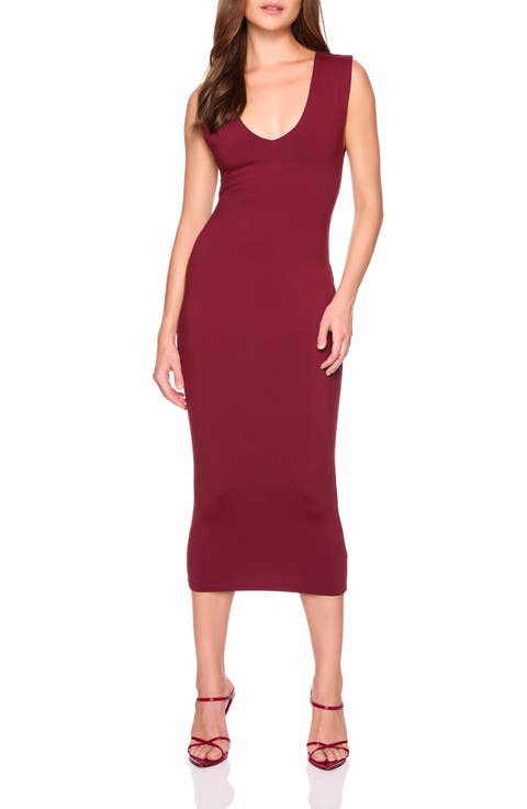 Double V-Neck Jersey Midi Dress