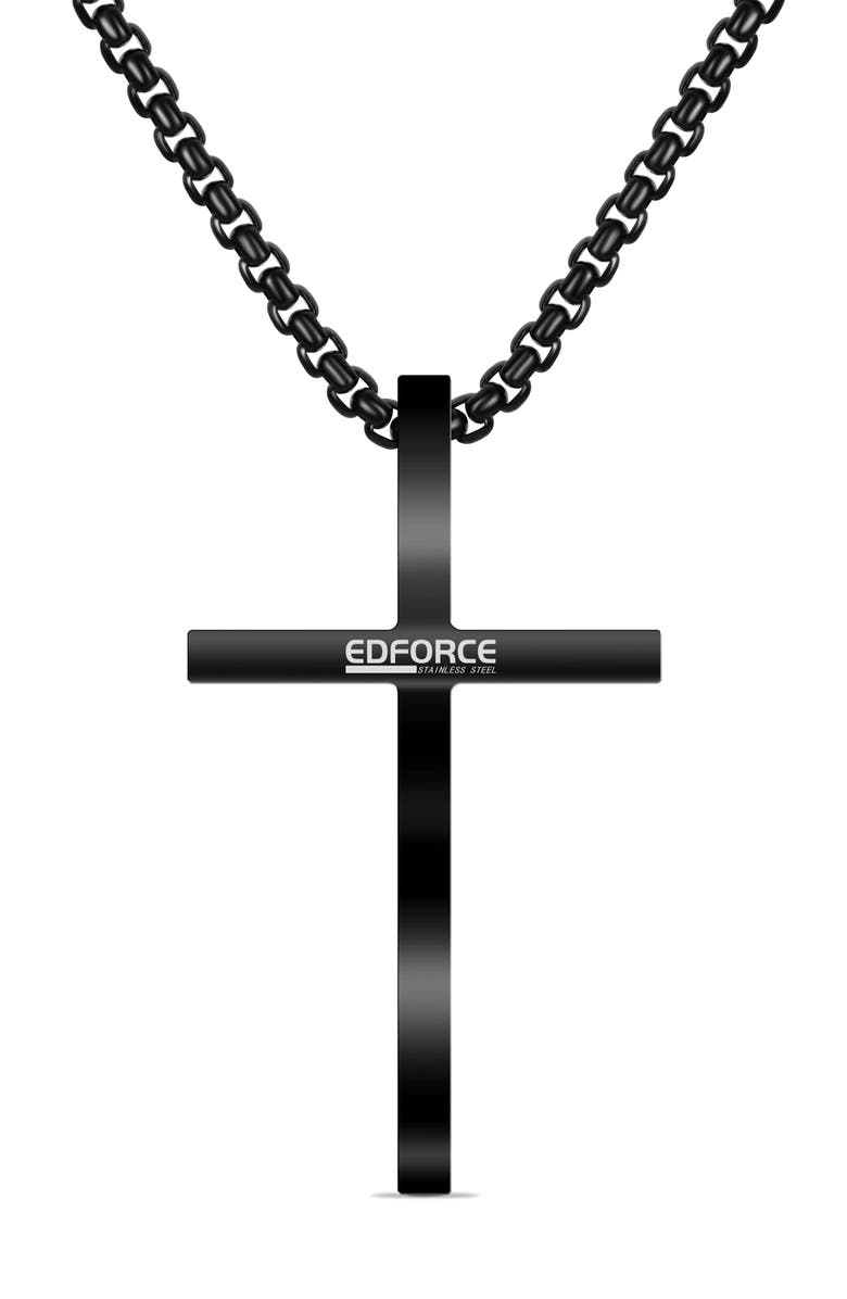 EDFORCE Men's Cross Pendant Necklace, Alternate, color, Black