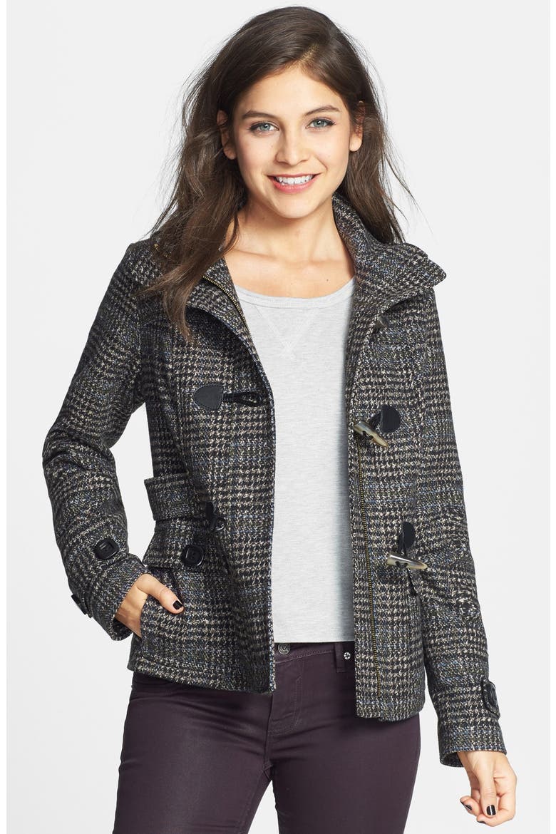 Plaid Toggle Coat, Main, color, BROWN/ BLUE PLAID