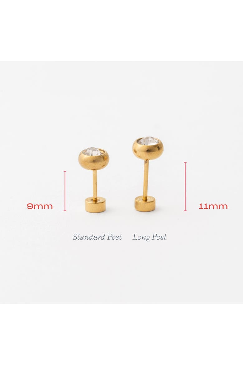 Round Diamond Long Post Hypoallergenic Flatback Stud Earrings, Alternate, color, Gold