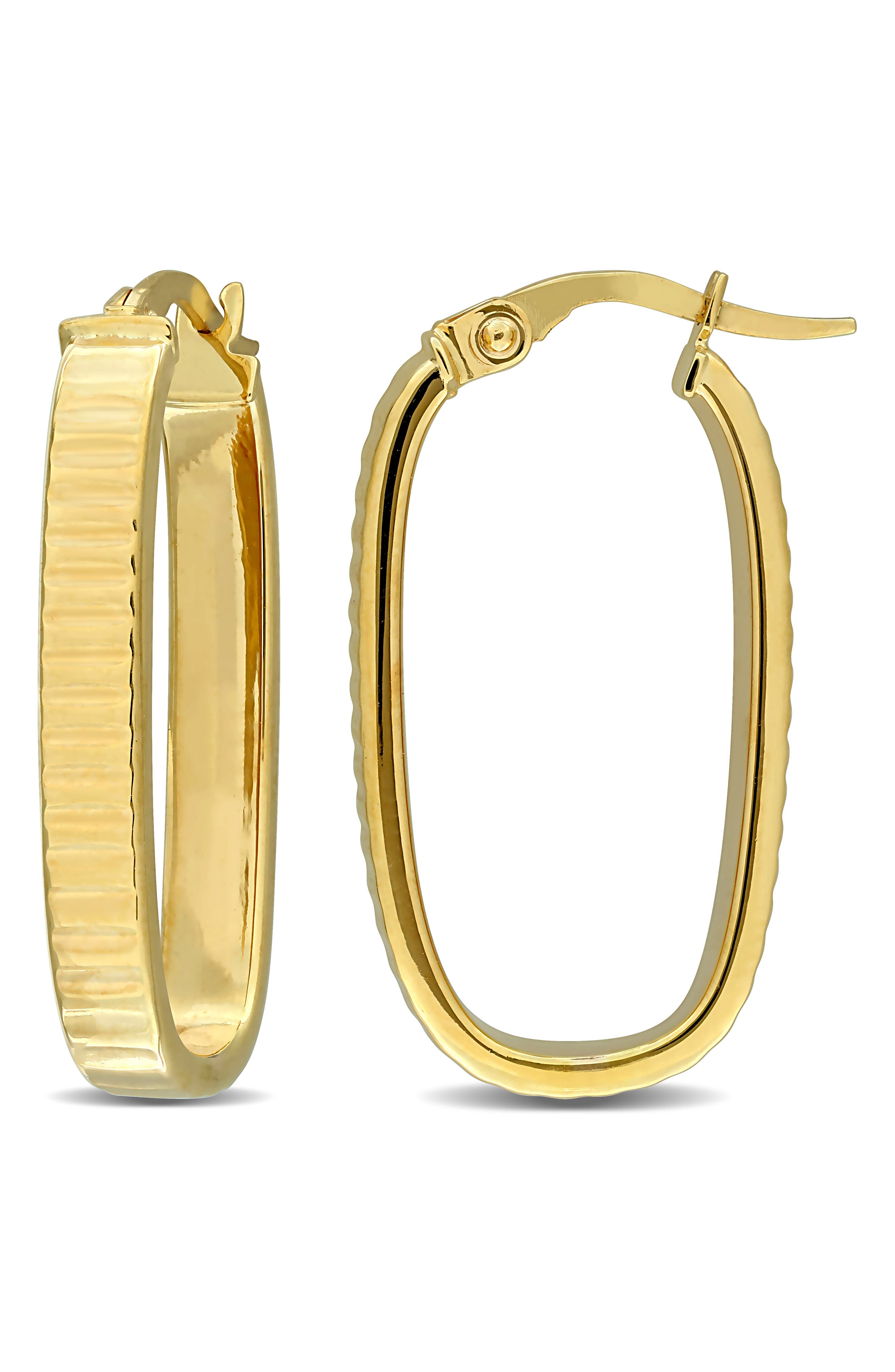 DELMAR 10K Yellow Gold Ribbed Oval Hoop Earrings
