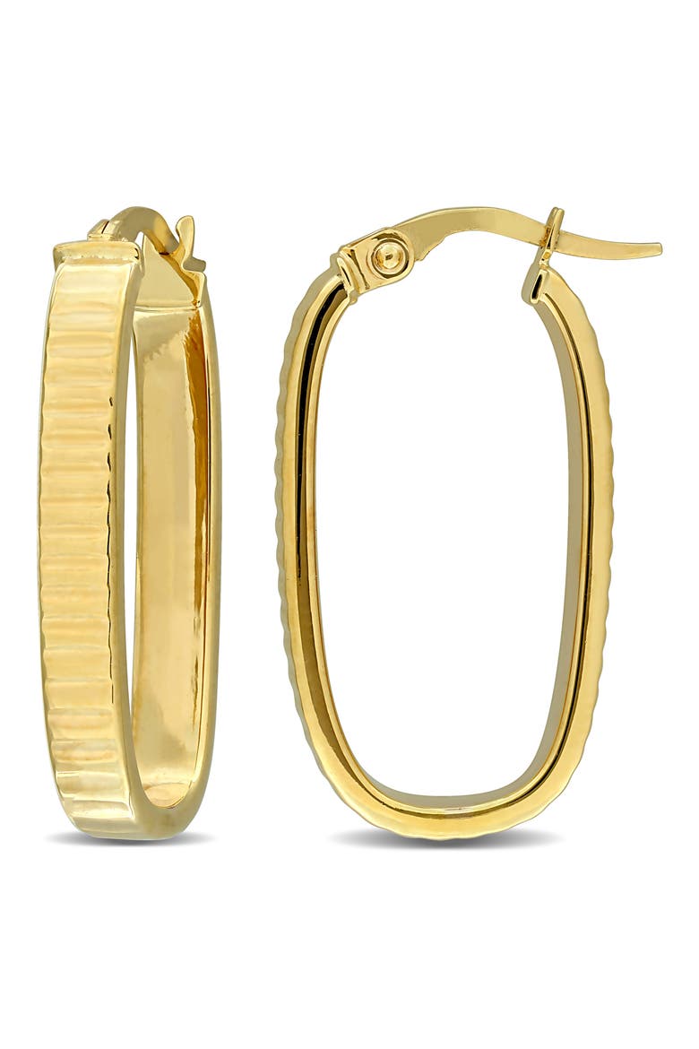 10K Yellow Gold Ribbed Oval Hoop Earrings, Main, color, GOLD