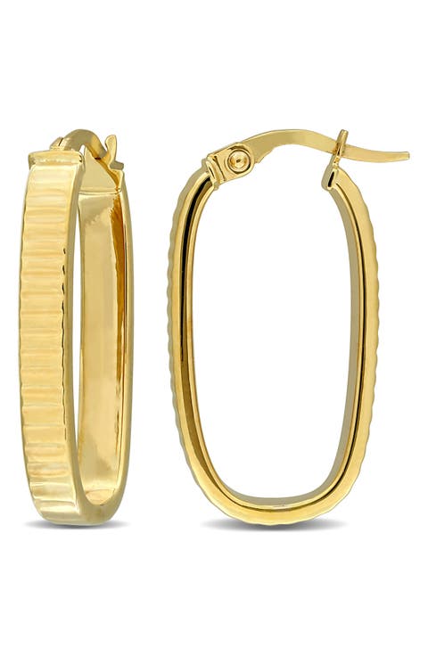 10K Yellow Gold Ribbed Oval Hoop Earrings