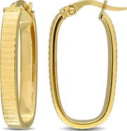 DELMAR 10K Yellow Gold Ribbed Oval Hoop Earrings