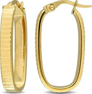 DELMAR 10K Yellow Gold Ribbed Oval Hoop Earrings