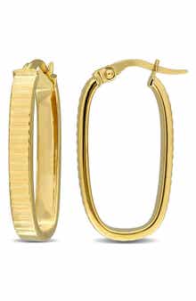 10K Yellow Gold Ribbed Oval Hoop Earrings
