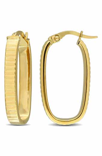 10K Yellow Gold Ribbed Oval Hoop Earrings
