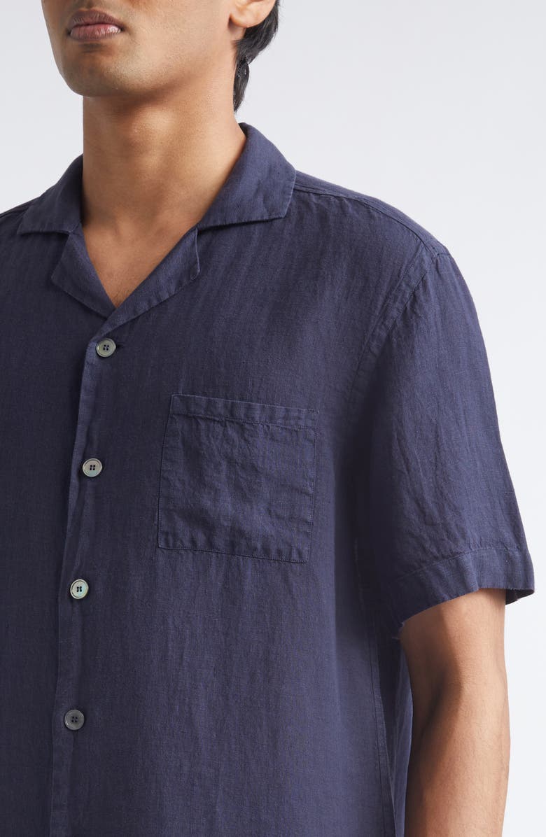 Thom Sweeney Linen Camp Shirt, Alternate, color, Navy