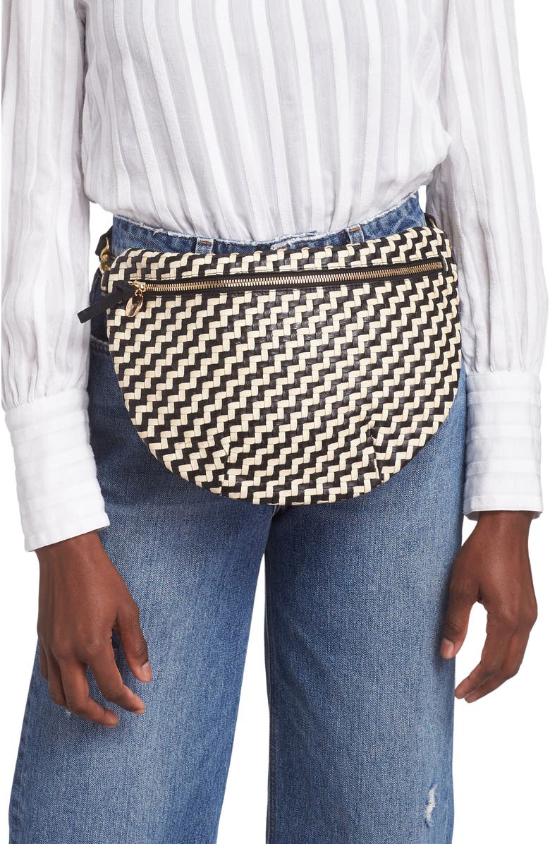Clare V. Grande Woven Leather Convertible Belt Bag, Alternate, color,