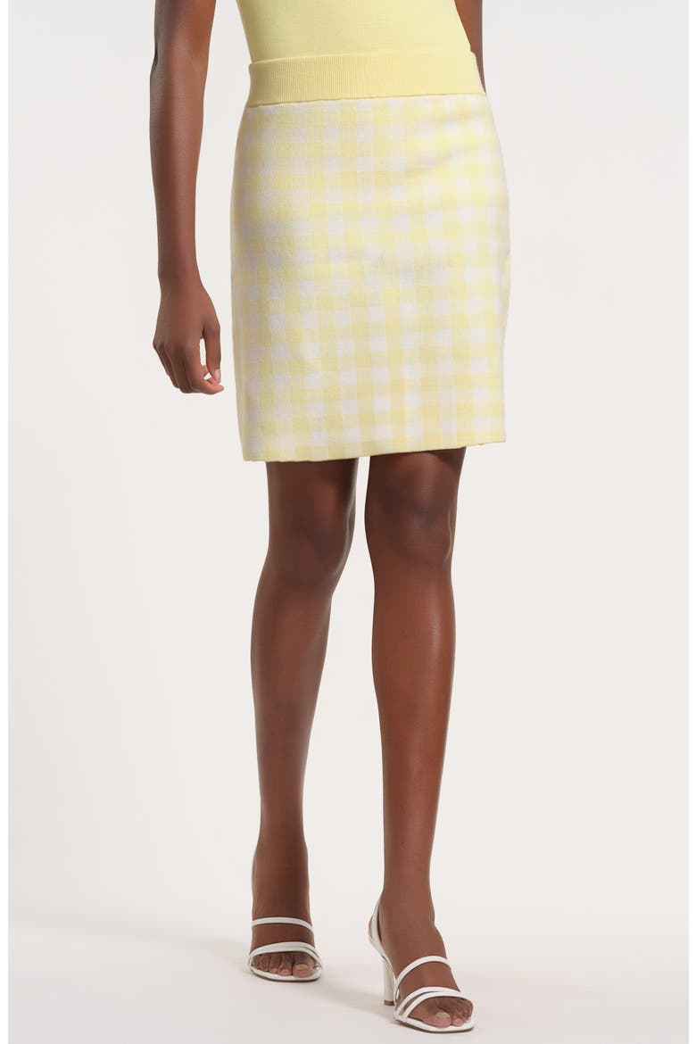Gingham Sweater Skirt, Main, color, WHITE MULTI