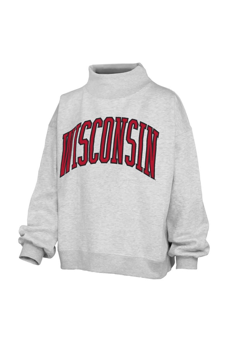 Women's Pressbox Heather Gray Wisconsin Badgers Oversized Nelson Mock Neck Sweatshirt, Alternate, color, Heather Gray